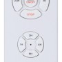 Telecomando bianco per ventilatore con controllo velocità e luce.