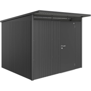 Casetta da giardino in metallo Biohort AvantGarde A6 grigio scuro metallizzato con porta standard.