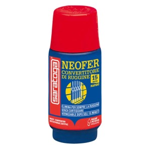 Convertitore di ruggine NEOFER di Saratoga, tappo rosso, flacone blu. Spray ad azione rapida.
