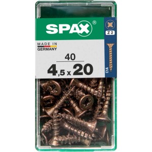 Viti per legno SPAX 4,5 x 20 mm in contenitore trasparente.