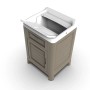 Lavatoio t.b.t. con mobiletto in beige e bianco.