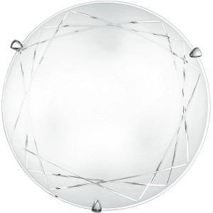 Plafoniera rotonda bianca con motivo geometrico per montaggio a soffitto.