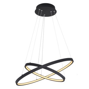 Moderna lampada a sospensione a LED nera Ralph, Ø 51 cm. Lampada a sospensione con due anelli intrecciati.