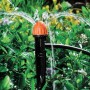 Irrigazione con Microirrigazione t.b.t. in giardino. Irrigatori con getto d'acqua.