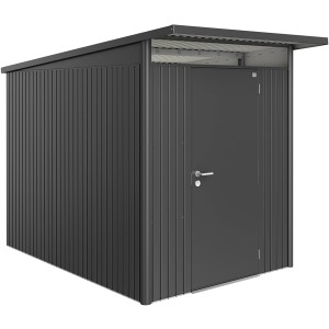 Casetta da giardino Biohort AvantGarde A3, grigio scuro metallizzato, con porta standard. Casetta in metallo.