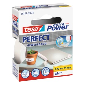 Nastro telato Tesa Extra Power Perfect, bianco, 2,75 m x 19 mm, versatile.