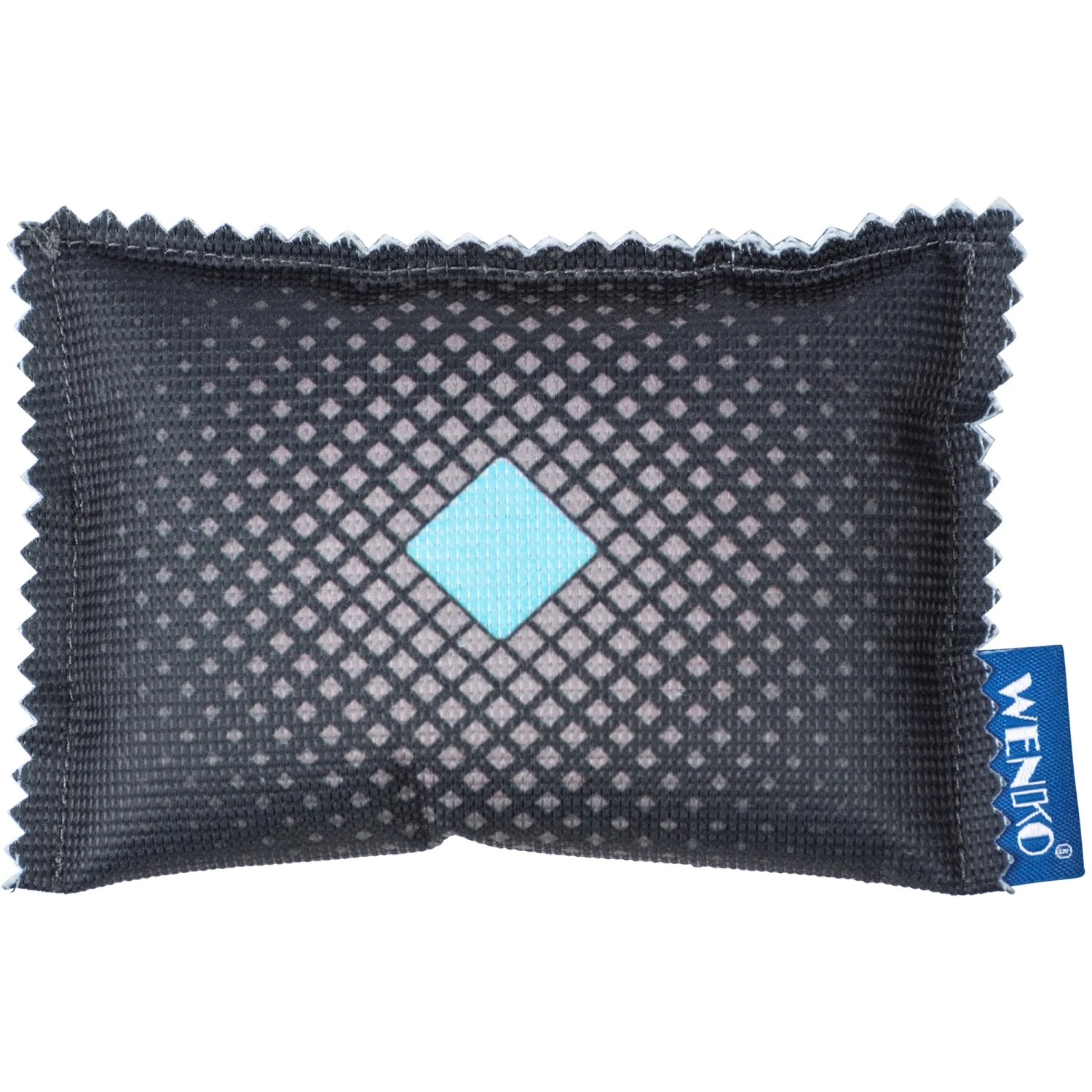 Cuscino deumidificatore t.b.t. con motivo a rombi e dettaglio blu.