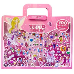 Valigetta Ttutto Rosa kit creativo con album e 100 stickers 3D puffy