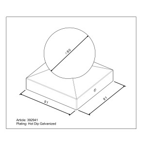 Copripalo quadrato zincato a caldo con sfera (91x91 mm) per pali in legno per esterni.