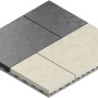 Piastrelle: Piastrelle in ceramica grigie e beige su materiale di supporto, adatte per uso esterno.