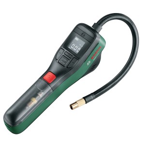 Pompa ad aria a batteria Bosch EasyPump con display e tubo per pneumatici e palloni.