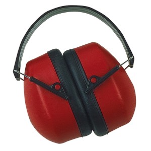 Cuffie antirumore rosse per decespugliatori, regolabili.
