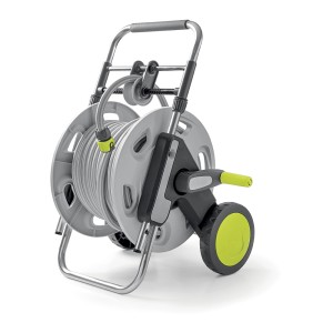 Avvolgitubo grigio con tubo arrotolato.