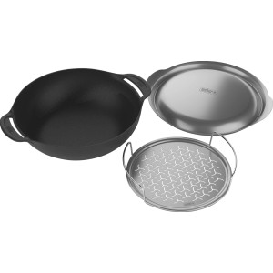 Inserto wok Weber per Gourmet BBQ System: wok in ghisa con coperchio e inserto per cottura a vapore.