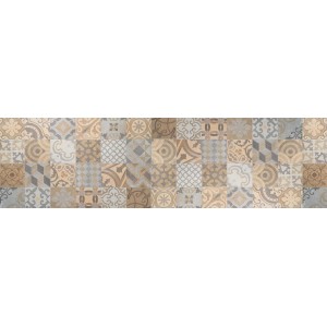 Tappeto da cucina Zerbini con motivo patchwork nei toni del beige e del grigio.