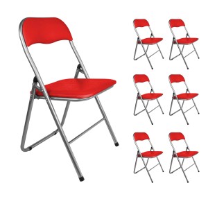 Sedie pieghevoli rosse, set con più sedie con struttura argentata.