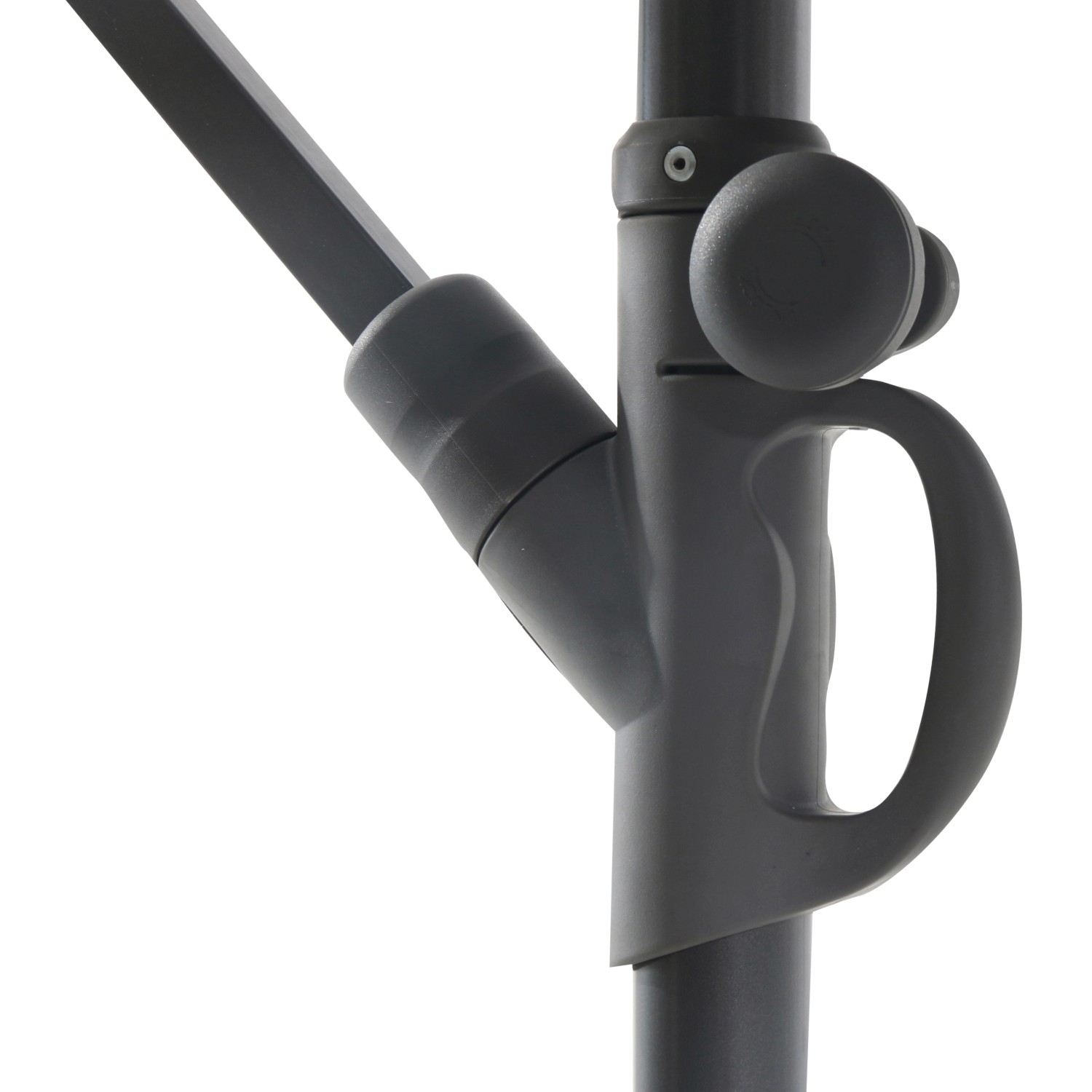 Dettaglio del meccanismo a manovella dell'ombrellone a braccio Alvarado beige Ø 300 cm