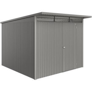 Casetta da giardino in metallo Biohort AvantGarde ECO Gr. A7 in grigio quarzo metallizzato con porta standard.