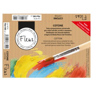 t.b.t. tela con pennello e residui di pittura in giallo, rosso e blu.