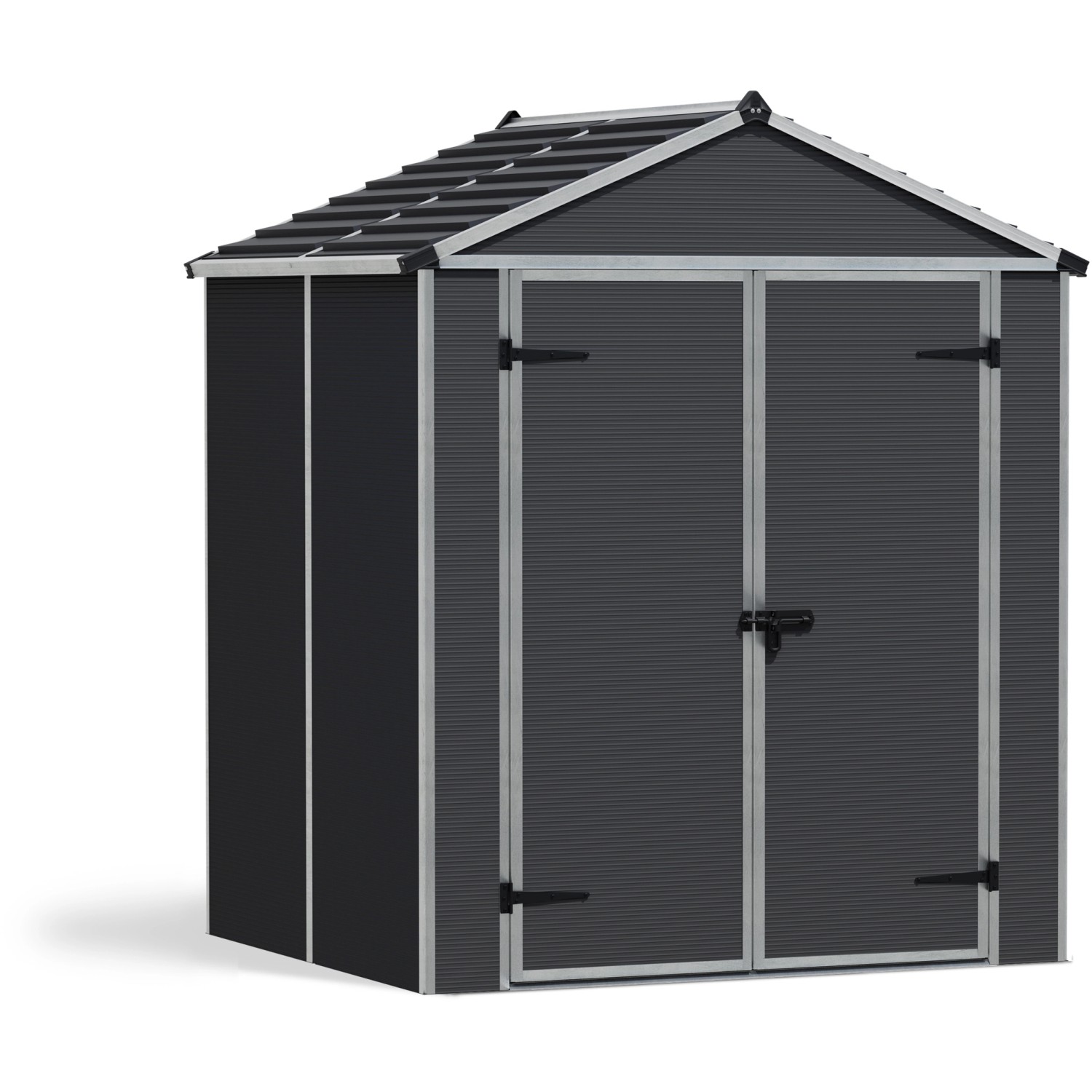 Casetta da giardino Palram Rubicon antracite, 154x185 cm. Casetta in metallo con doppia porta.
