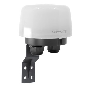 Dispositivo di sicurezza per bambini t.b.t. in bianco e grigio con supporto a parete.