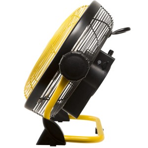 Ventilatore giallo con griglia di protezione nera per un utilizzo flessibile.