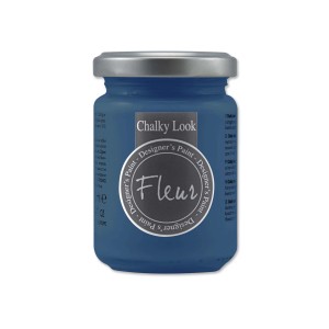 Vernice blu Fleur Colori per il fai-da-te in barattolo di vetro con coperchio argentato.