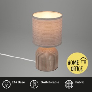 Lampada da tavolo Brilo Ino con base in ceramica marrone e paralume in tessuto, Ø 18 cm.