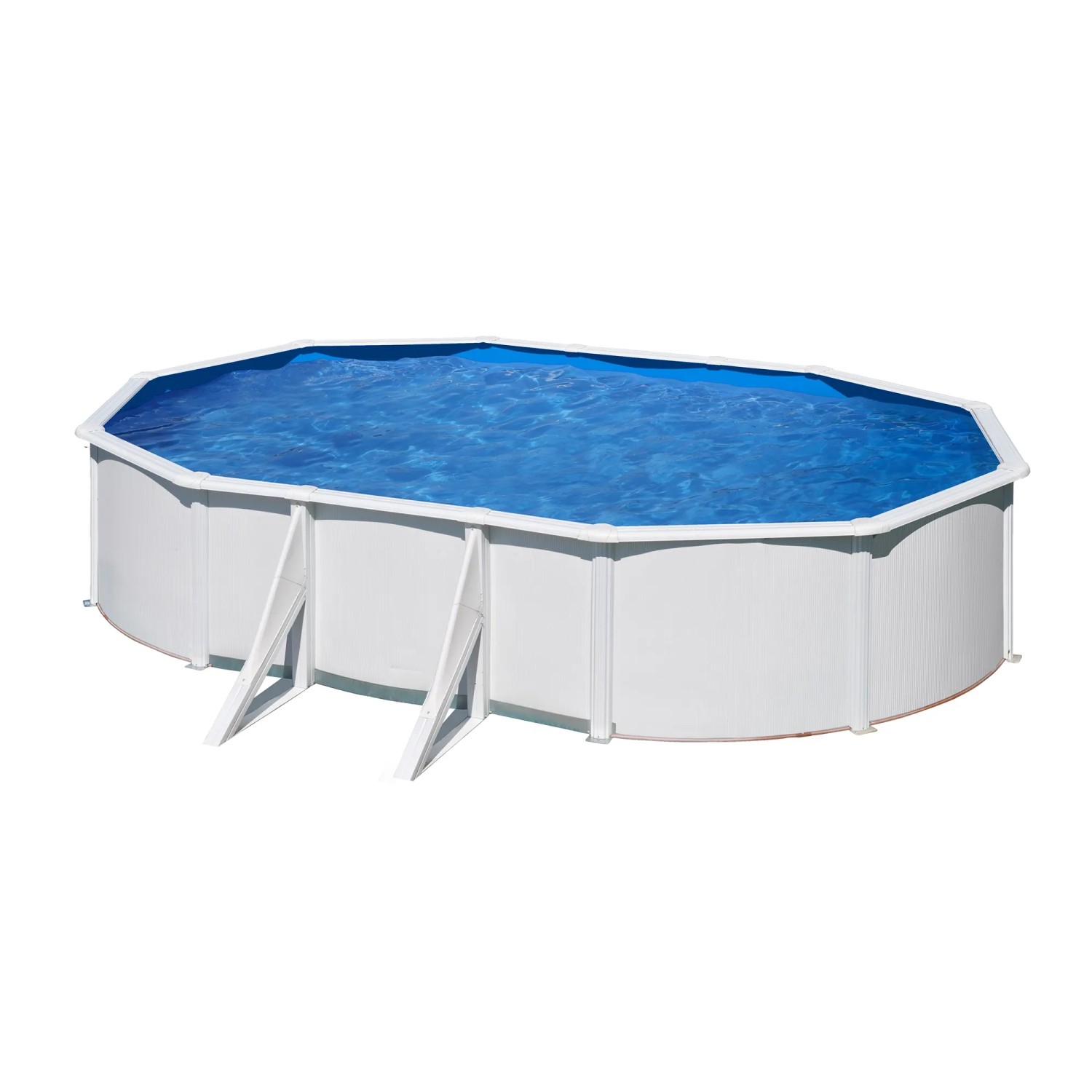 Piscina ovale Gre Pool Bora Bora, 500x300x120 cm, con parete in acciaio bianca e acqua blu.