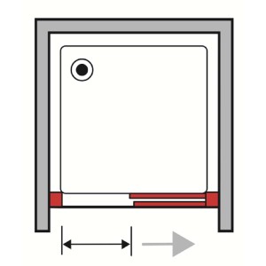 Schema di una porta doccia t.b.t. che mostra l'area di apertura.