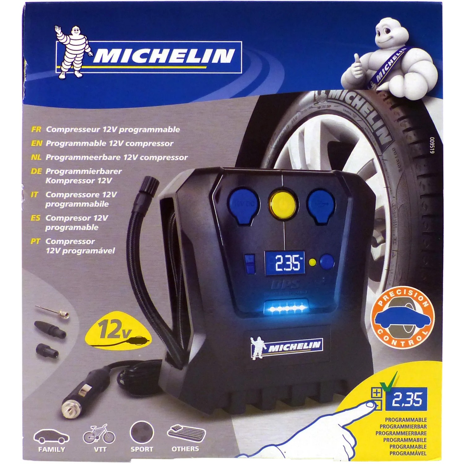 Compressore programmabile Michelin 12V per auto, bici e attrezzature sportive. Accessorio auto esterno.