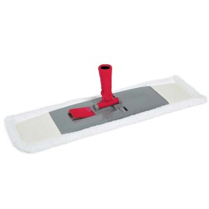 t.b.t. Mocio per pavimenti con manico rosso e lama tergicristallo grigia.