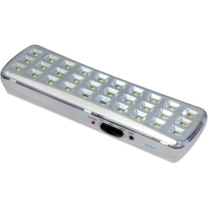 Torcia LED bianca con 30 LED e interruttore per diversi livelli di luminosità.