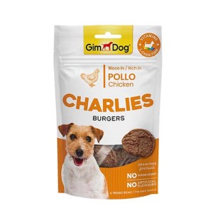 GimDog Charlies Burgers snack per cani con pollo, senza cereali e senza zuccheri aggiunti.