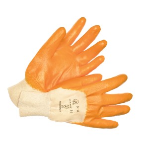 Guanti da lavoro LUX arancioni taglia 8 in cotone con rivestimento in nitrile.