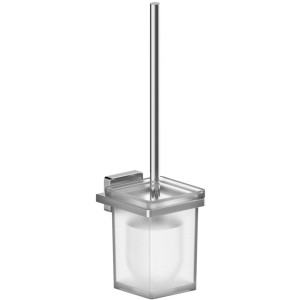 Set WC a parete in vetro satinato e cromo. Scopino WC Scopini con supporto.