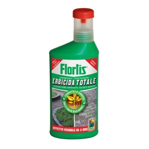 Flortis Erbicida Totale diserbante in flacone verde con tappo rosso.