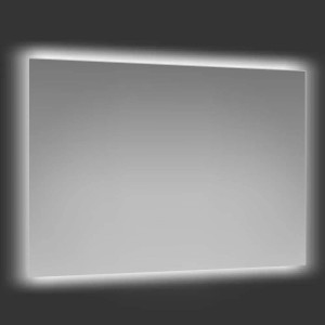Specchio da parete rettangolare con illuminazione LED perimetrale.