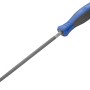 Lima da officina tonda LUX-TOOLS, 200 mm, con manico blu e nero. Ideale per la lavorazione dei metalli.
