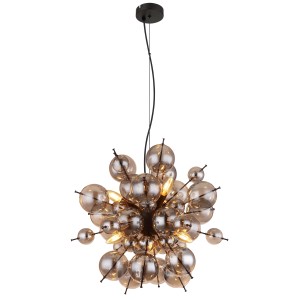 Lampada a sospensione moderna t.b.t. con sfere di vetro fumé per un'illuminazione elegante.
