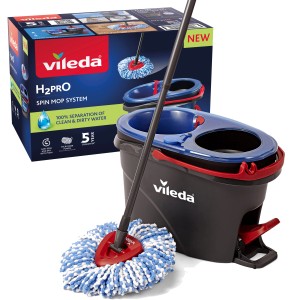 Set pulizia Vileda H2PrO con secchio, mocio e panno in microfibra per pulizia igienica dei pavimenti.