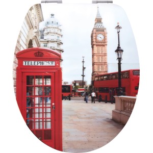 Sedile WC baliv Demali con motivo Londra: anima in legno MDF, chiusura rallentata.