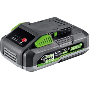 Batteria LUX-TOOLS AK-20/4.0, 20 V, 4 Ah per dispositivi 1 PowerSystem. Batteria grigia e verde per elettroutensili.