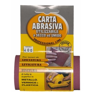 Rotolo di carta vetrata grana 400 per metallo, vernice, plastica. Uso versatile.