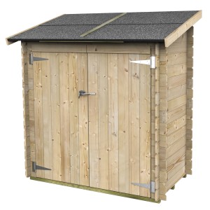 Casetta in legno Serena 155x85 cm: casetta da giardino con doppia porta e tetto in ardesia grigia, ideale come rimessa attrezzi o box per bidoni.