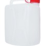 Tanica d'acqua bianca con tappo rosso per campeggio e outdoor.