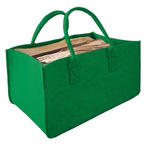 Borsa in feltro verde per legna da ardere, cesto per legna.