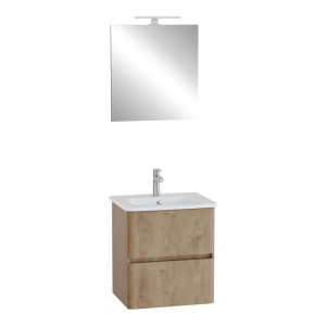 Mobile bagno lavabo+specchio LED sospeso 2 cassetti Mia Plus 60 cm golden oak