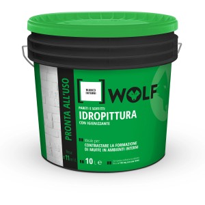 Secchio di pittura bianca per interni Wolf, adatta per pareti e soffitti, 10 litri.