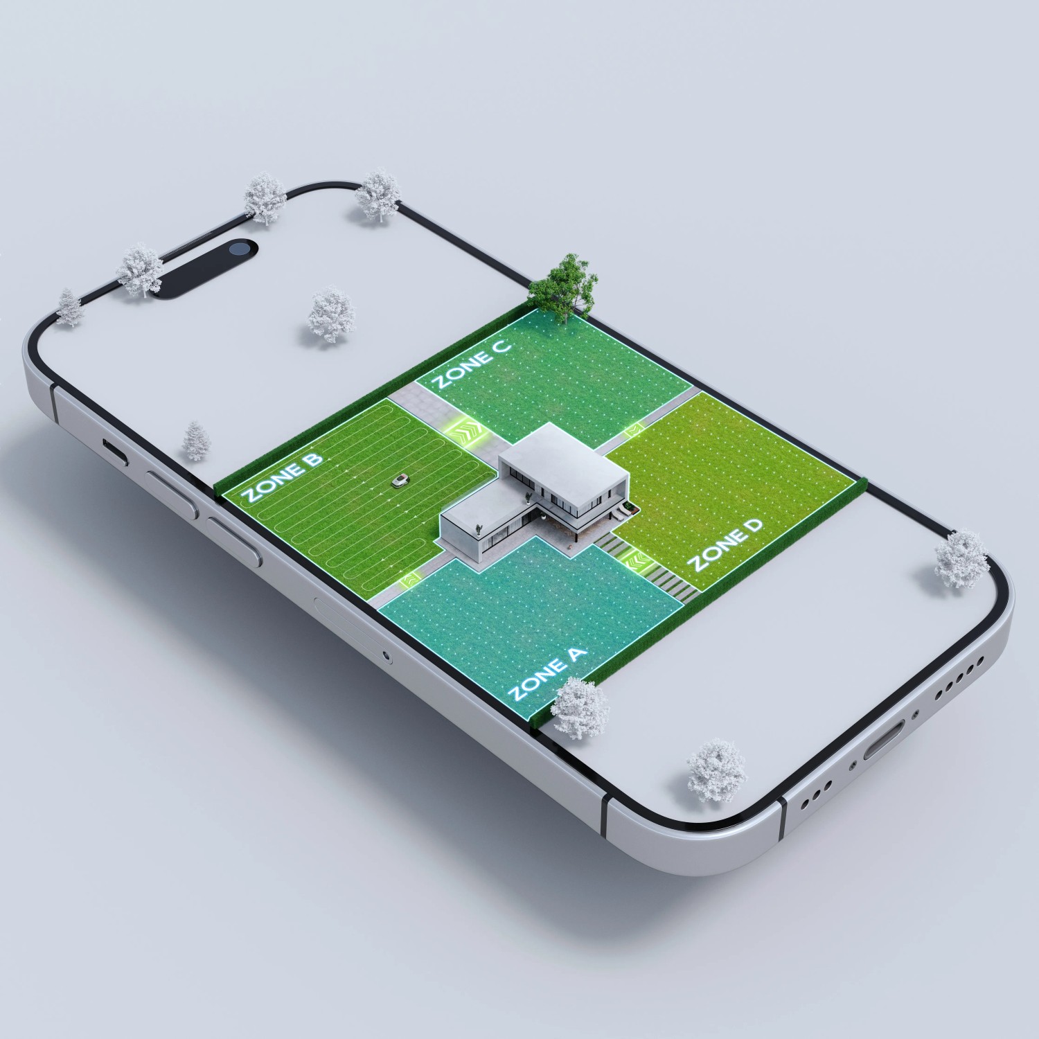 Dreame Mähroboter A1 Pro: Vista smartphone dell'impostazione delle zone del prato tramite app.
